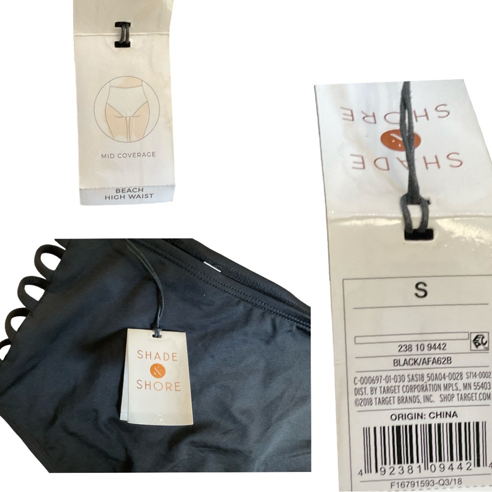 Shade & Shore Black High Waist Strappy Bikini Bottoms NWT S - Picture 4 of 7